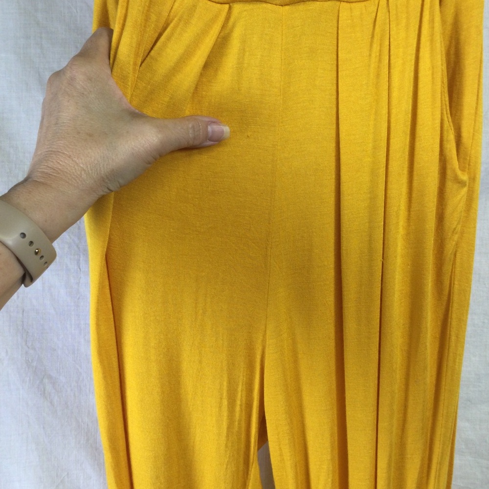 Heart Hips Womens Strapless Mustard Yellow Gathered Jumpsuit Sz S - Picture 13 of 14
